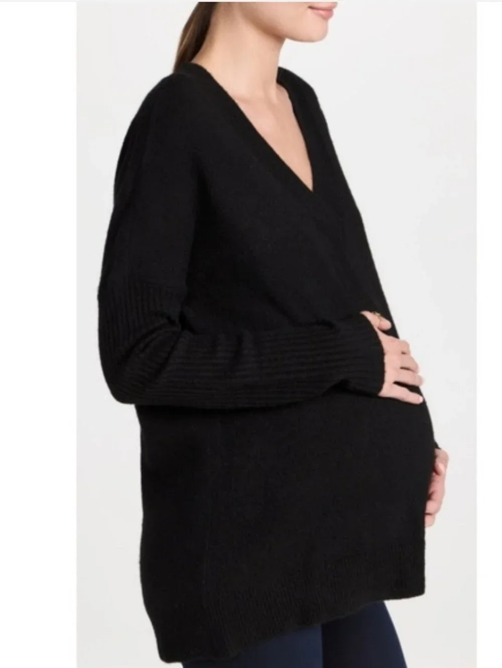 Hatch Eva Maternity Sweater Black V-Neck Wool Blend Minimalist Luxury Size XL